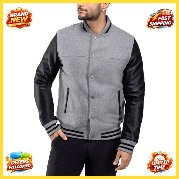 Other - Men's Varsity Bomber Jacket Classic Retro Sporty Casual Lightweight Faux Suede